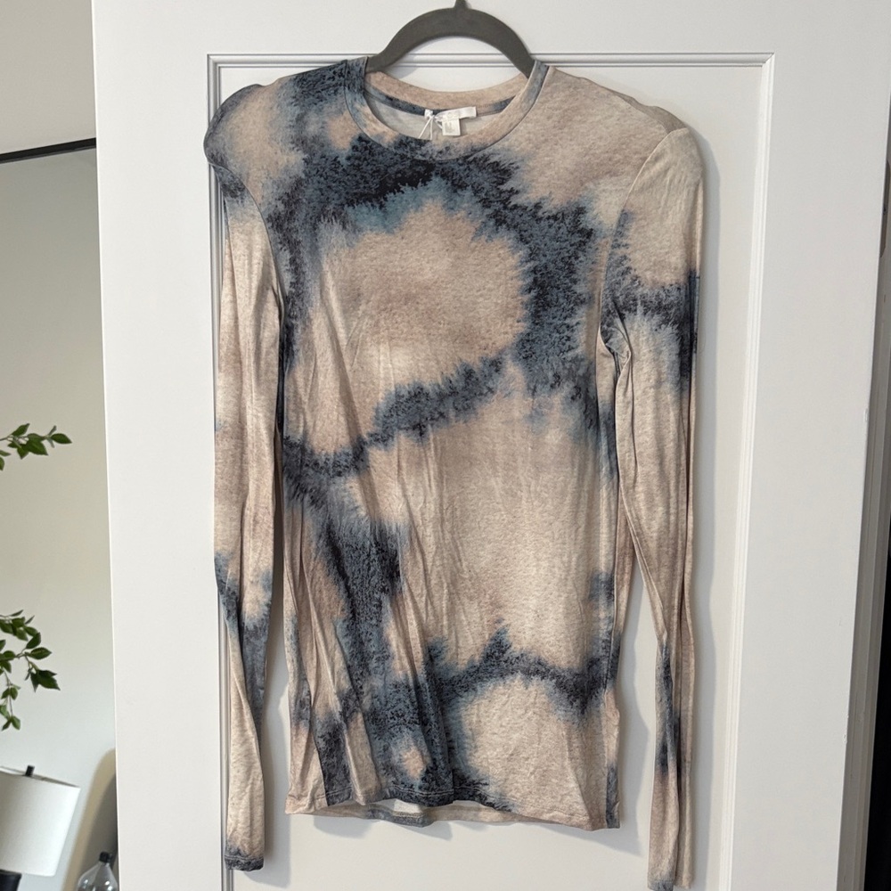 COS Beige and Blue Tie-Dye Long Sleeve Top